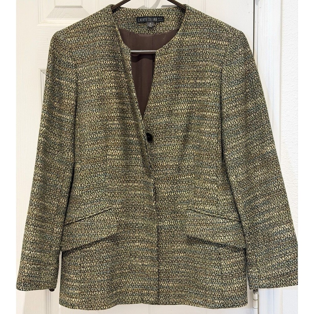 Lafayette 148 New York Women’s Blazer Jacket Size 8 Green Tweed 3 Button